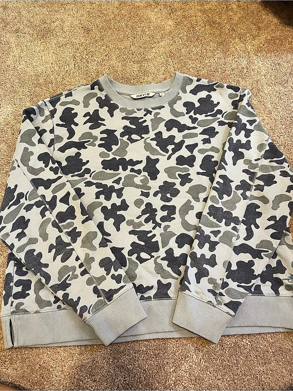 Orvis Duck Camo Camouflage Crewneck Sweatshirt Gray & Blue Large